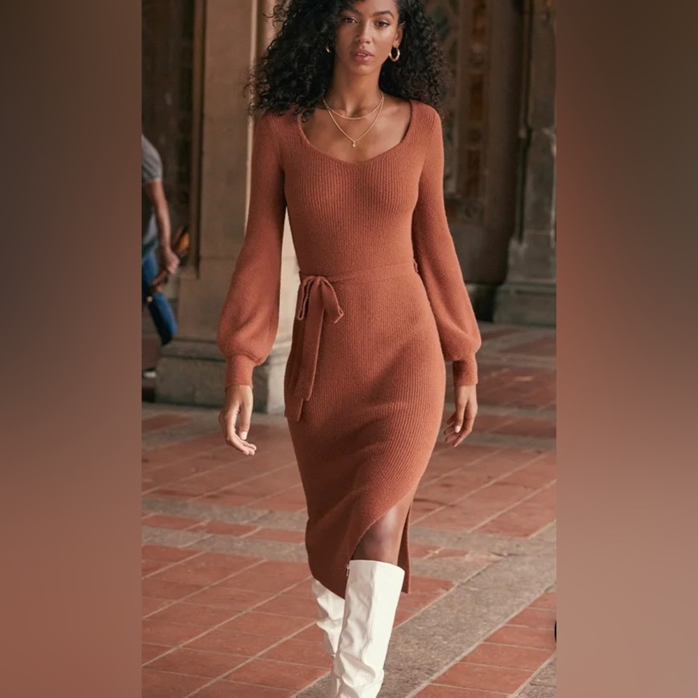 Rust Brown Knit sweater dress, Size Large